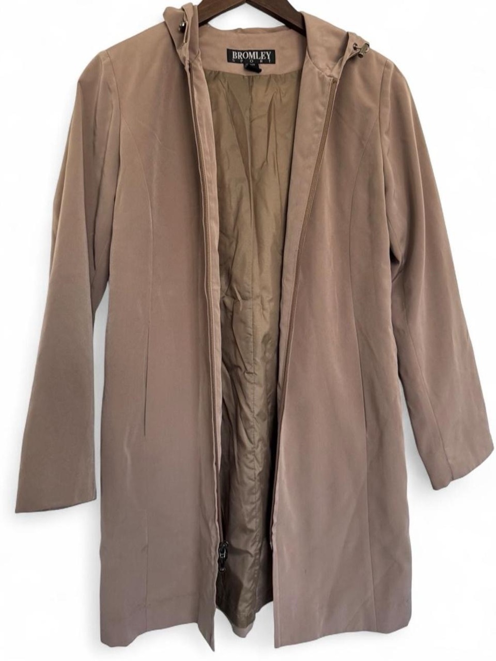 Vintage Bromley Sport Women's XS Tan Hooded Coat Minimalist Quiet Luxury Staple